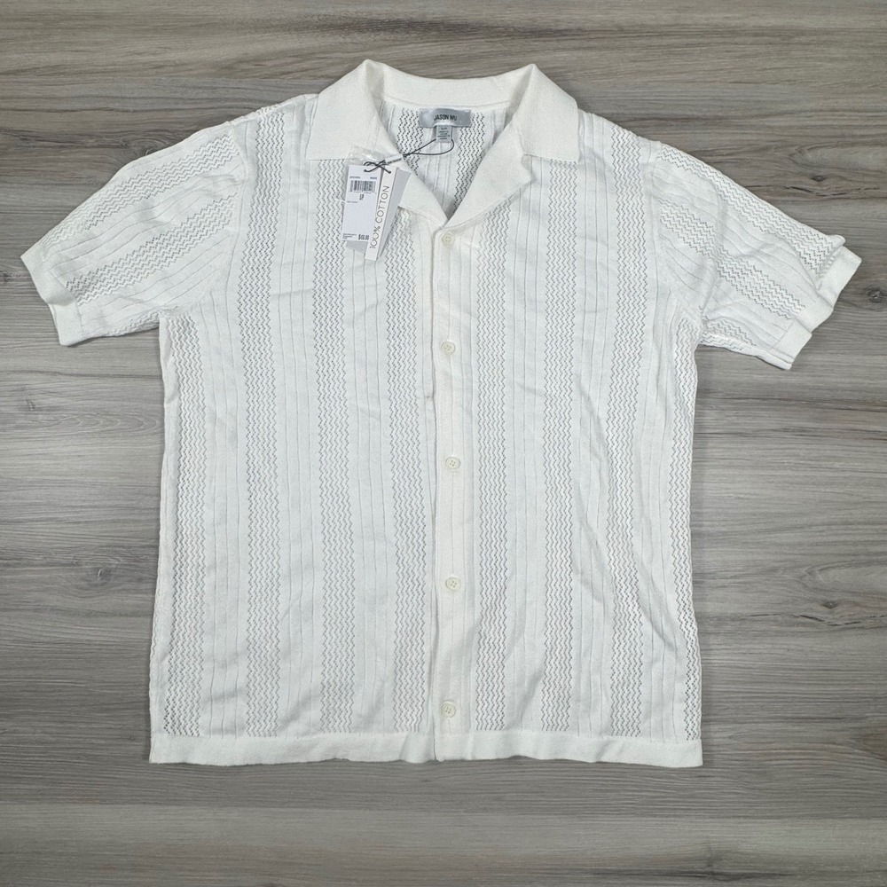 Jason Wu White Cotton Knit Button‎ Down Camp Shirt Short Sleeve Mens